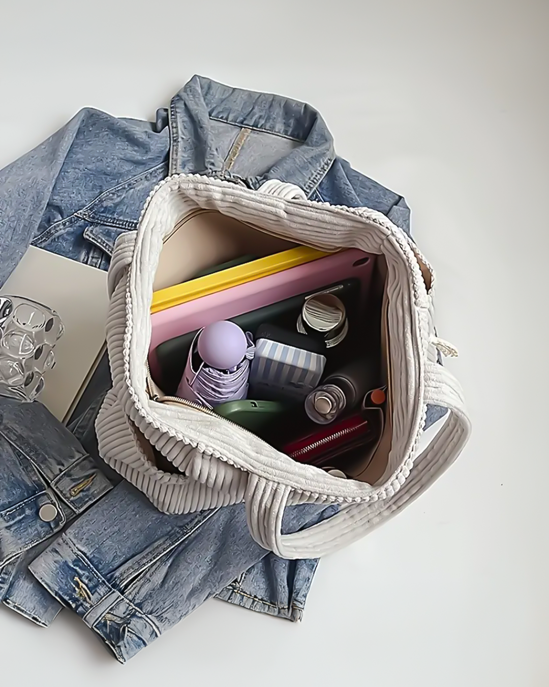 Hanna™ | Bolso de mano acanalado con detalle de cordón